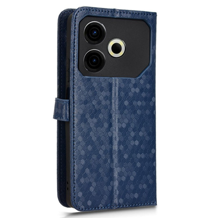For TECNO Pova 6 Neo Case PU Leather Wallet Phone Cover with Dot Pattern Imprint - Dark Blue