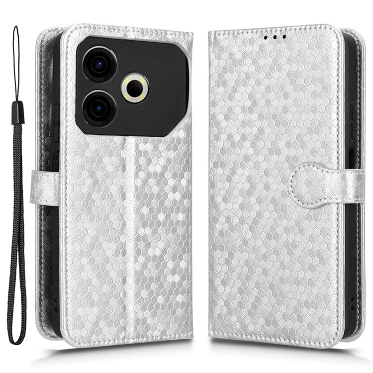 For TECNO Pova 6 Neo Case PU Leather Wallet Phone Cover with Dot Pattern Imprint - Silver