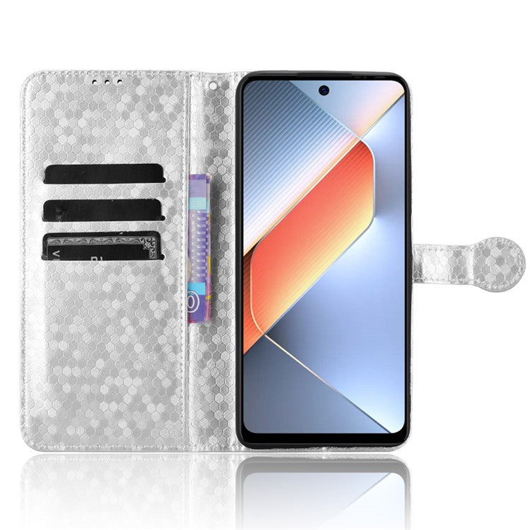 For TECNO Pova 6 Neo Case PU Leather Wallet Phone Cover with Dot Pattern Imprint - Silver