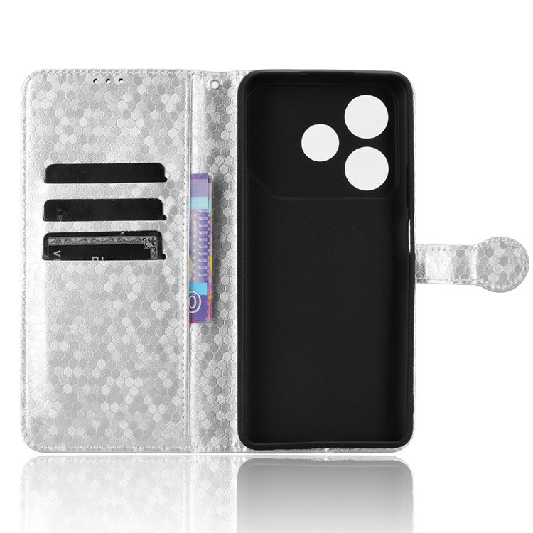 For TECNO Pova 6 Neo Case PU Leather Wallet Phone Cover with Dot Pattern Imprint - Silver