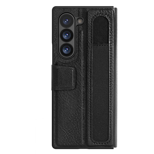 NILLKIN For Samsung Galaxy Z Fold6 5G Case PU + PC Stand Design Phone Cover with Card Slot - Black