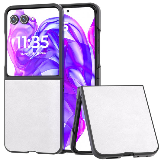 ABEEL For Motorola Razr 50 Ultra 5G Case Litchi Texture PU Leather+PC Phone Cover - White