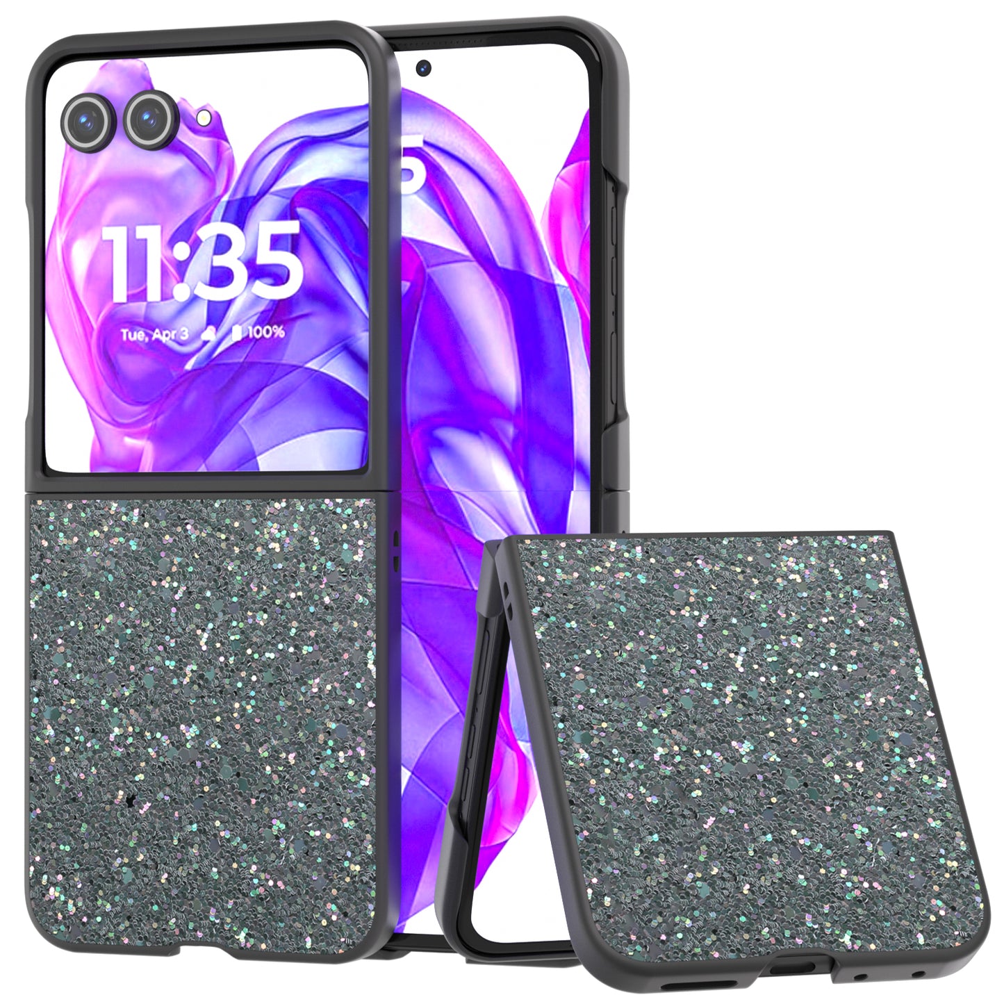 ABEEL For Motorola Razr 50 Ultra 5G Case Glitter PU Covered PC Phone Shell - Rock Green