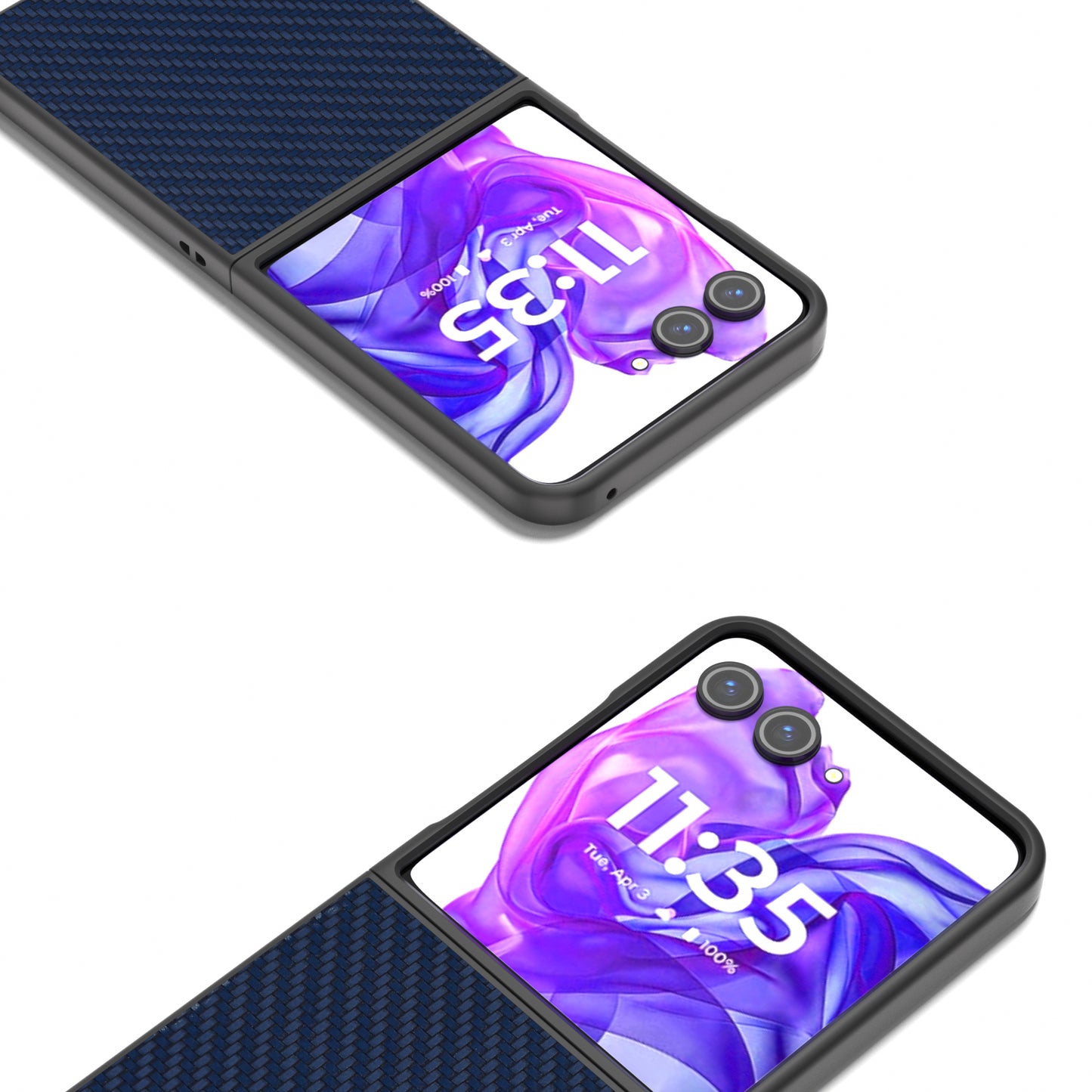 ABEEL For Motorola Razr 50 Ultra 5G Phone Case Carbon Fiber Texture PU+PC Cover - Blue
