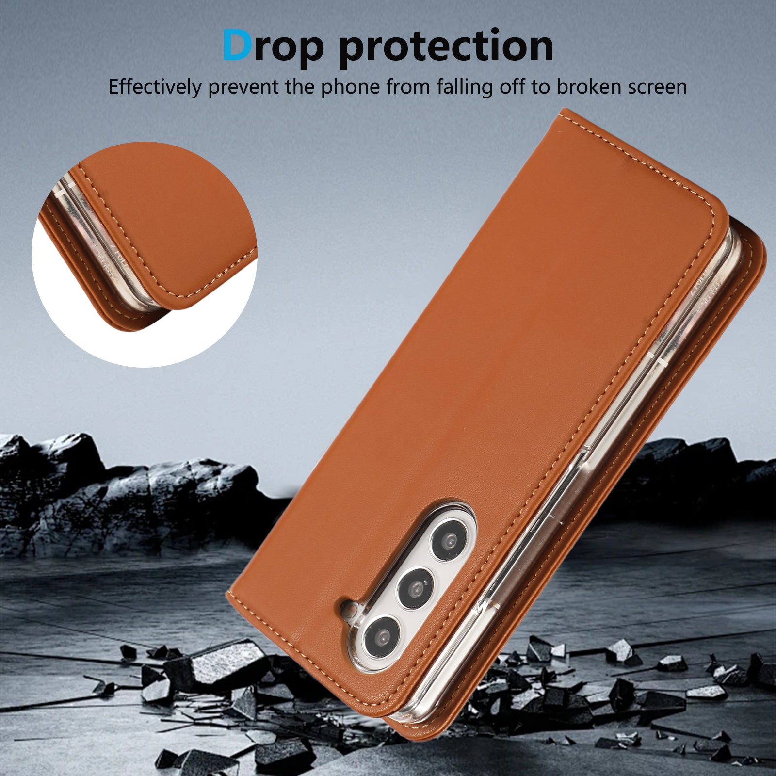 ABEEL For Samsung Galaxy Z Fold6 5G Phone Case RFID Blocking Leather Flip Cover - Brown