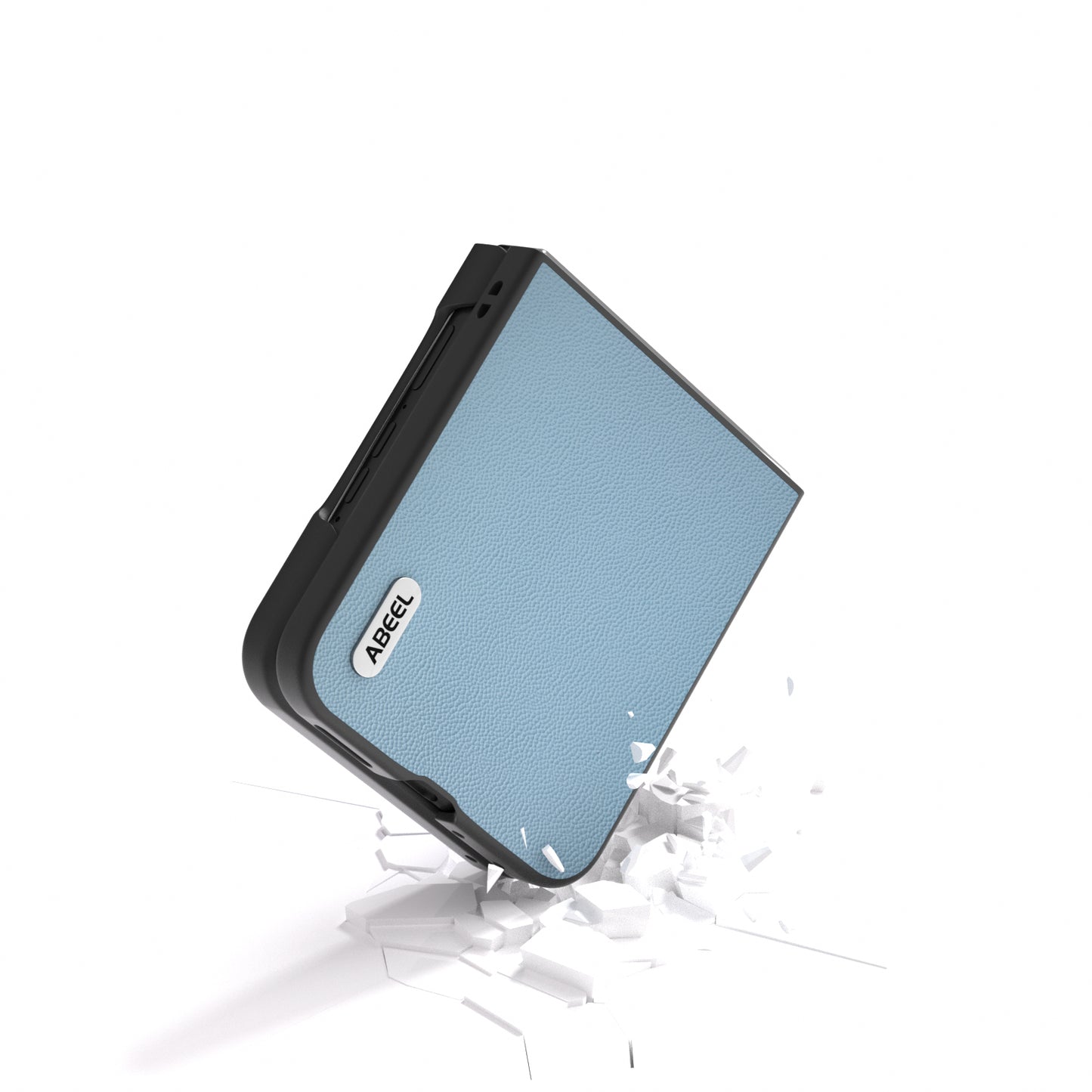 ABEEL For Motorola Razr 50 Ultra 5G Case Genuine Cow Leather PC Phone Cover Black Edge - Sky Blue
