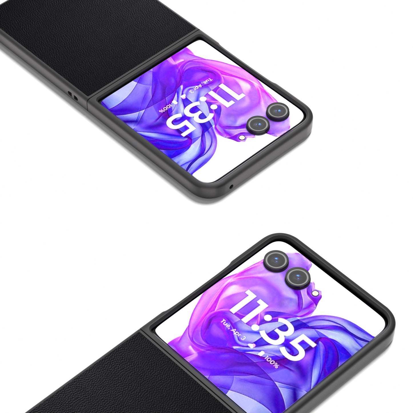 ABEEL For Motorola Razr 50 Ultra 5G Case Genuine Cow Leather PC Phone Cover Black Edge - Black