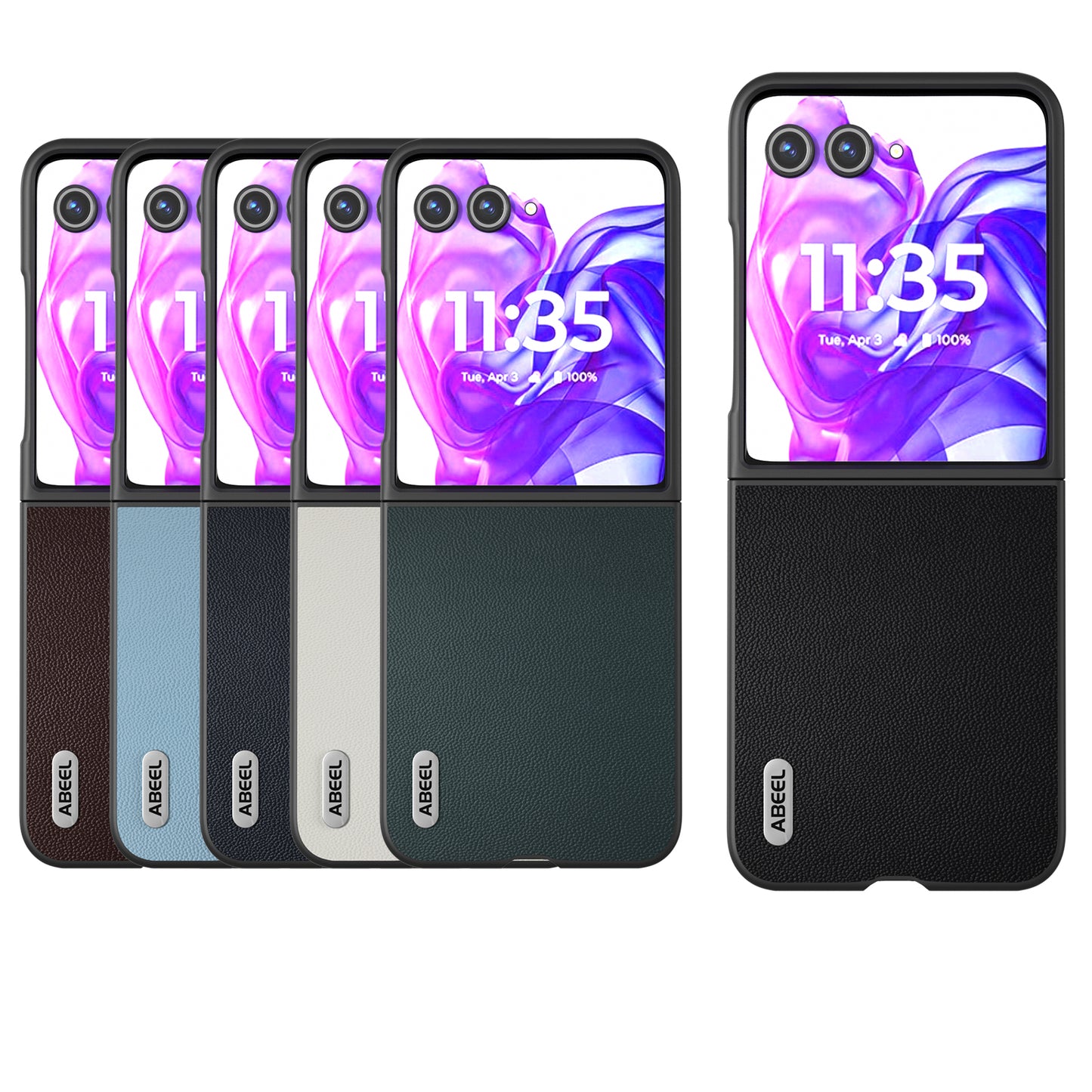 ABEEL For Motorola Razr 50 Ultra 5G Case Genuine Cow Leather PC Phone Cover Black Edge - Black