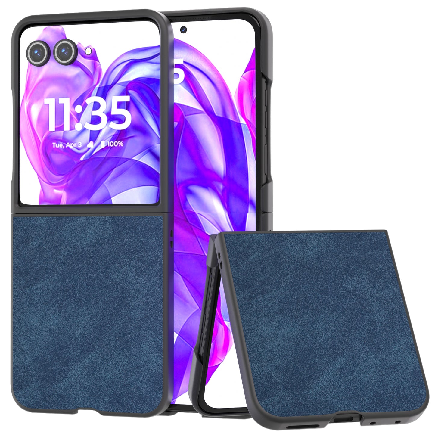 ABEEL For Motorola Razr 50 Ultra 5G Case Black Edge PU Leather+PC Folding Phone Cover - Blue