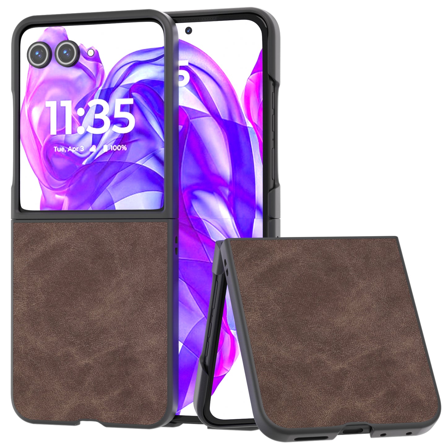 ABEEL For Motorola Razr 50 Ultra 5G Case Black Edge PU Leather+PC Folding Phone Cover - Coffee