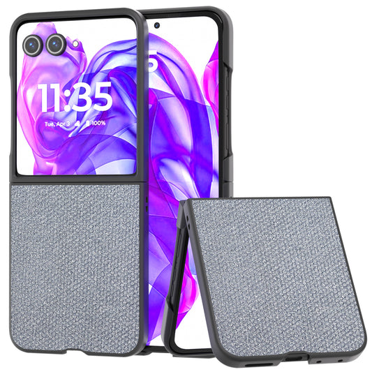 For Motorola Razr 50 Ultra 5G Case Rhinestone Texture PU Leather Phone Cover - Grey
