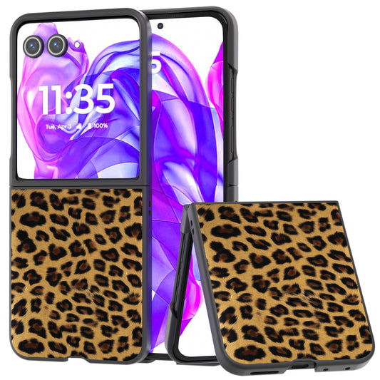ABEEL For Motorola Razr 50 Ultra 5G Case PU+PC Back Phone Cover with Leopard Pattern - Gold
