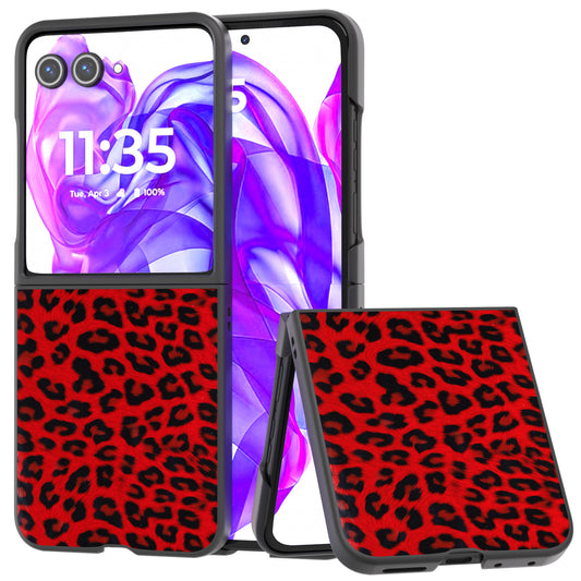 ABEEL For Motorola Razr 50 Ultra 5G Case PU+PC Back Phone Cover with Leopard Pattern - Red