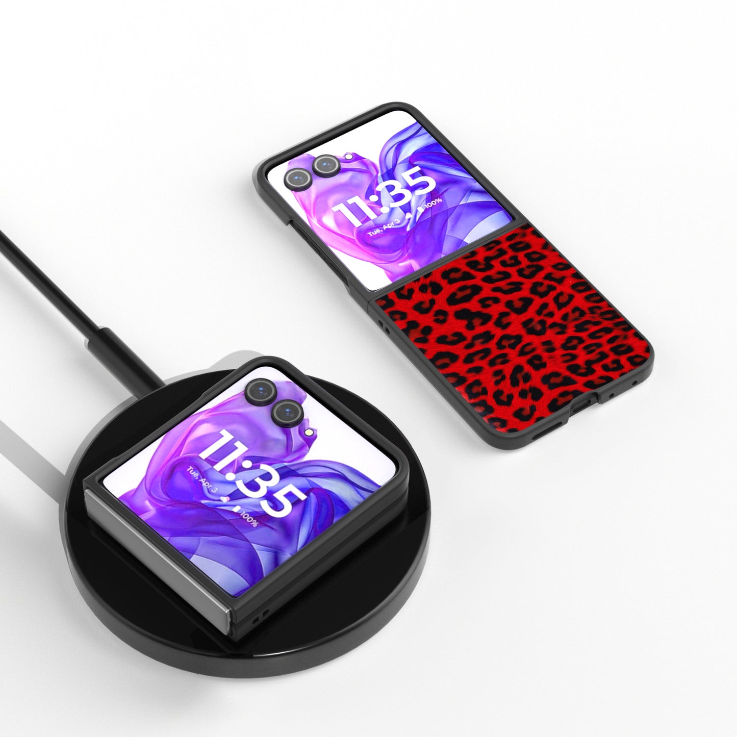 ABEEL For Motorola Razr 50 Ultra 5G Case PU+PC Back Phone Cover with Leopard Pattern - Red