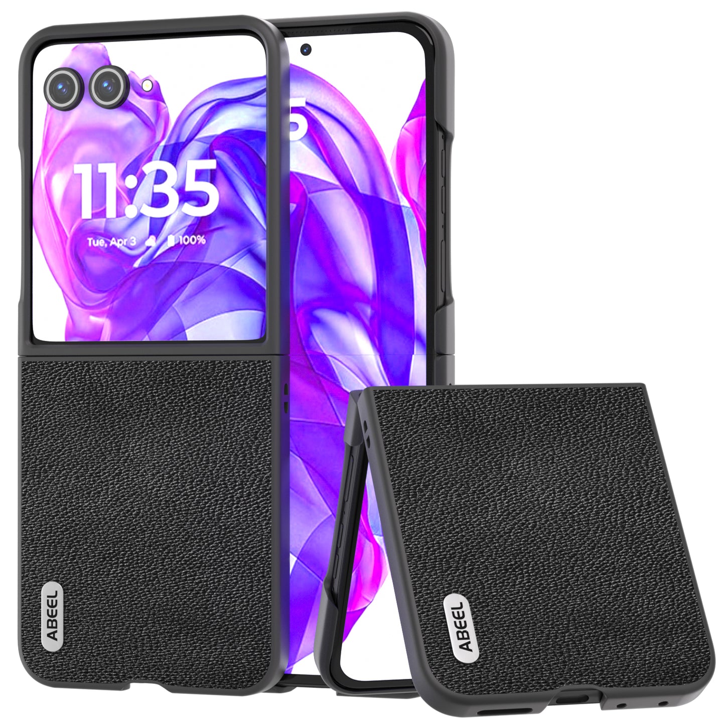 ABEEL For Motorola Razr 50 Ultra 5G Case Litchi Texture Non-Slip Phone Cover - Black