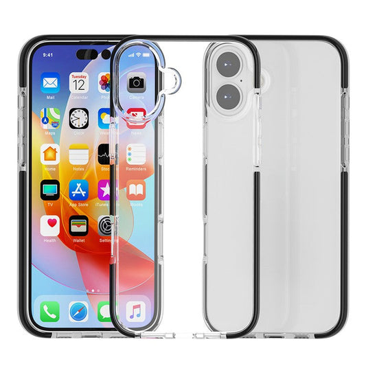For iPhone 16 Plus Case TPU+TPE Drop Protection Phone Cover Anti-Scratch Clear Back - Transparent Black