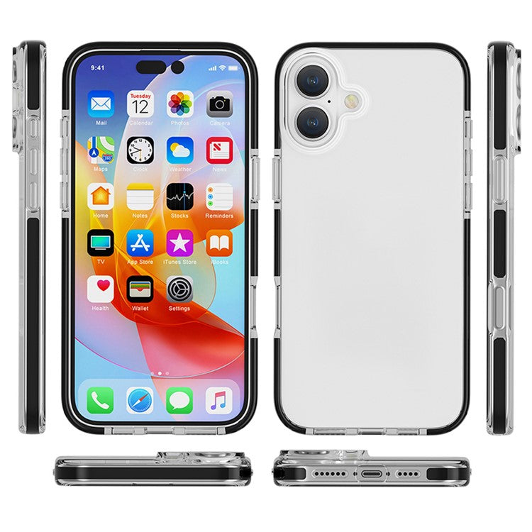 For iPhone 16 Plus Case TPU+TPE Drop Protection Phone Cover Anti-Scratch Clear Back - Transparent Black