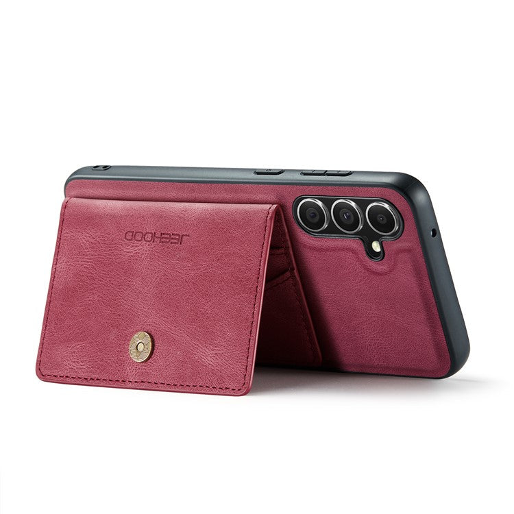 JEEHOOD J01 For Samsung Galaxy S23 FE Retro Phone Case with Detachable Magnetic Card Bag - Red
