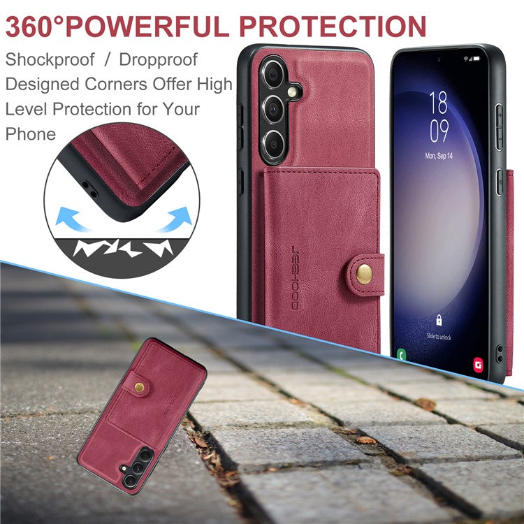 JEEHOOD J01 For Samsung Galaxy S23 FE Retro Phone Case with Detachable Magnetic Card Bag - Red