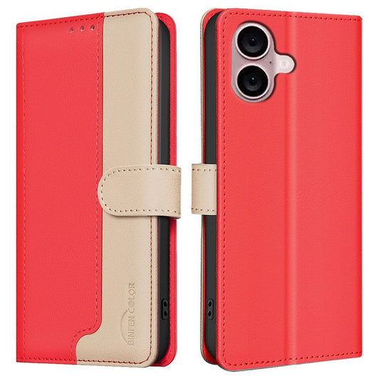 BINFEN COLOR BF33 For iPhone 16 Plus Case RFID Blocking Folio Flip Leather Phone Cover - Red