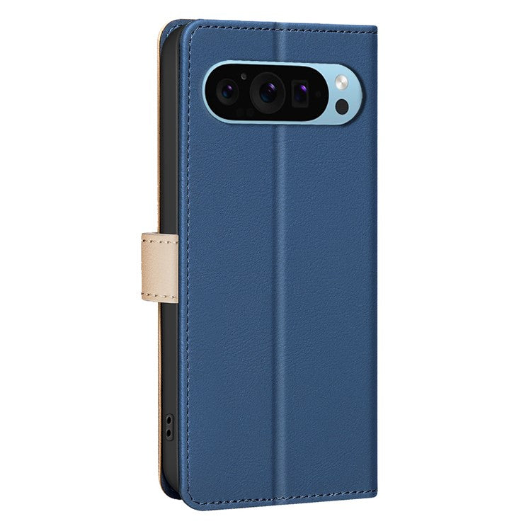 BINFEN COLOR BF33 For Google Pixel 9 Case Color Splicing Leather Cover with RFID Blocking - Blue