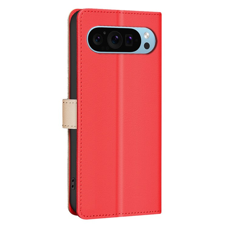 BINFEN COLOR BF33 For Google Pixel 9 Case Color Splicing Leather Cover with RFID Blocking - Red