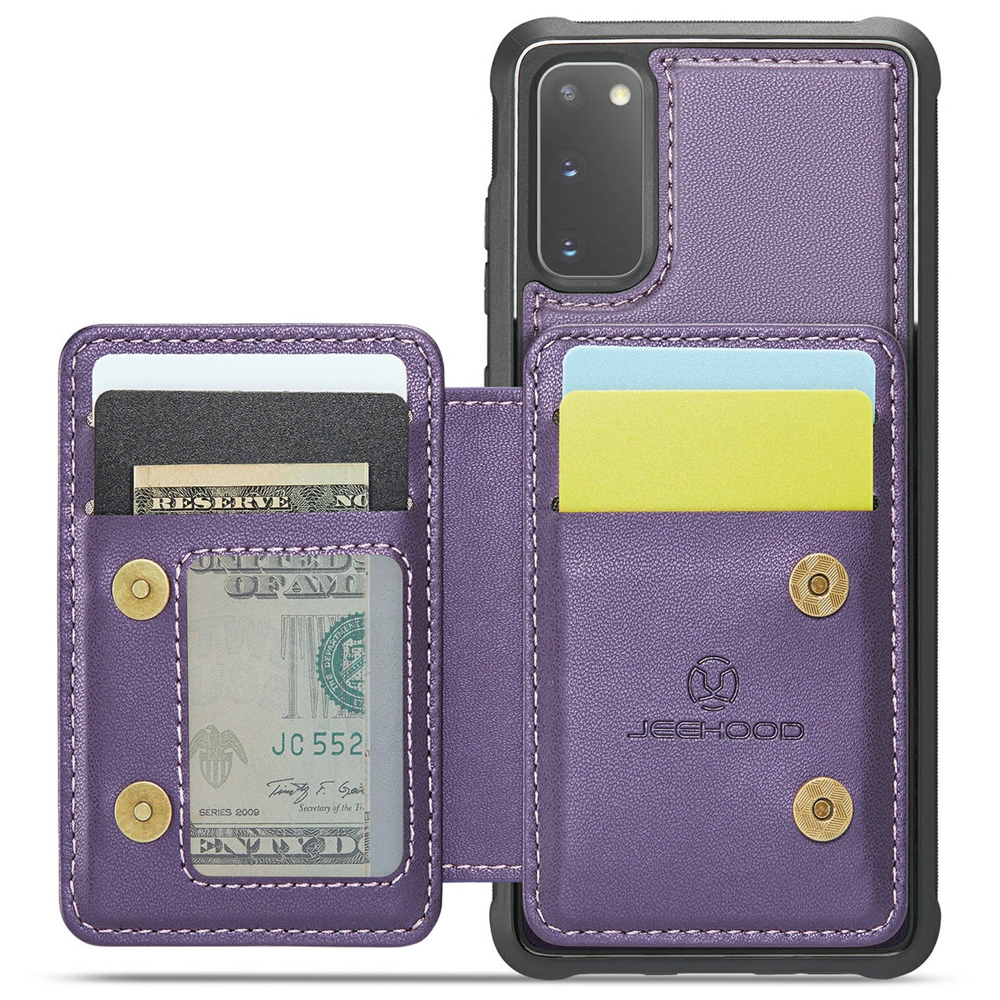 JEEHOOD J05 For Samsung Galaxy S20 4G / 5G Case Detachable Card Holder Phone Cover - Purple