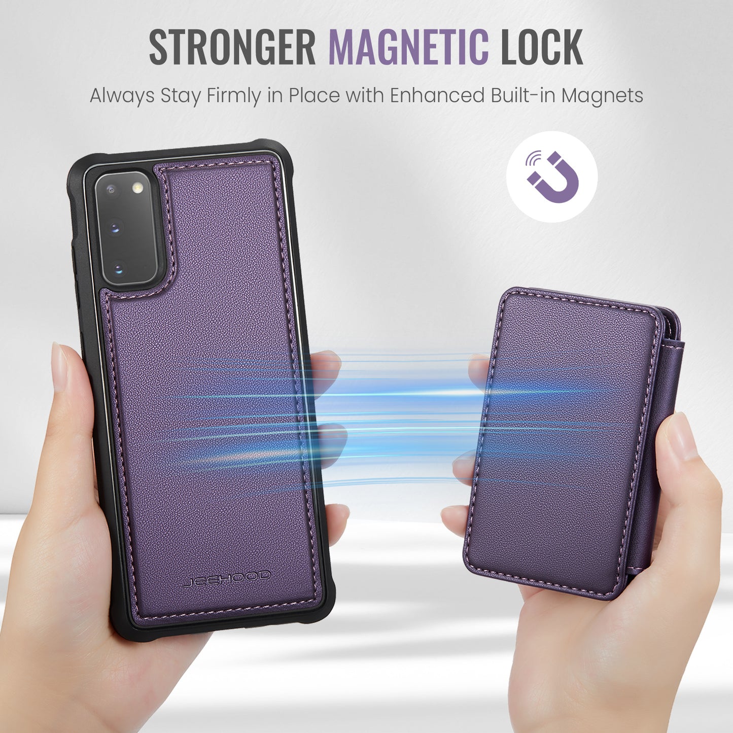 JEEHOOD J05 For Samsung Galaxy S20 4G / 5G Case Detachable Card Holder Phone Cover - Purple