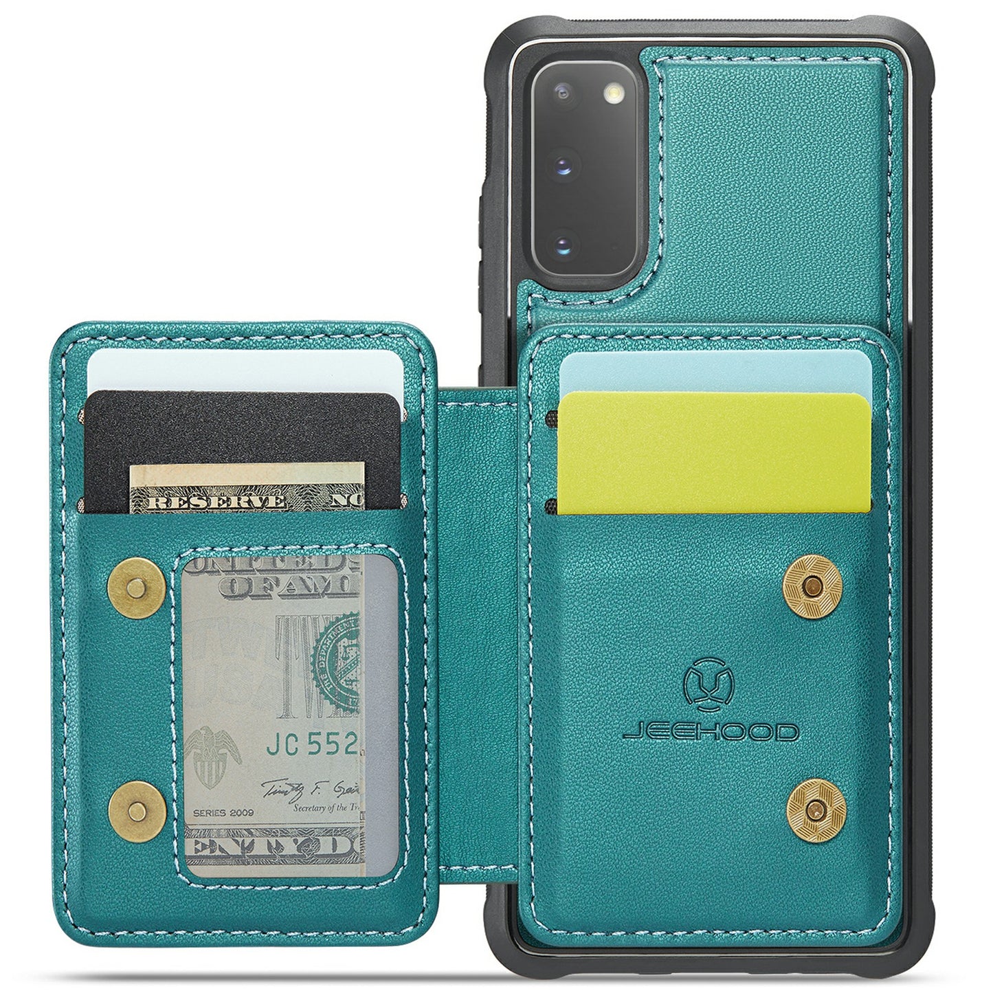 JEEHOOD J05 For Samsung Galaxy S20 4G / 5G Case Detachable Card Holder Phone Cover - Cyan