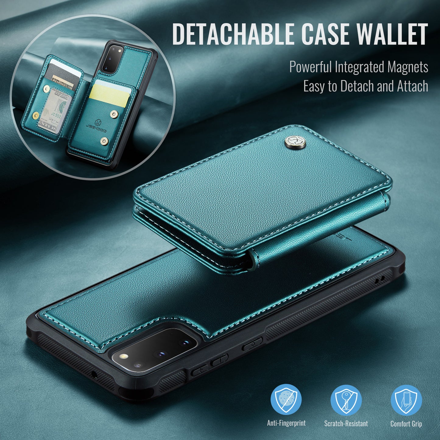JEEHOOD J05 For Samsung Galaxy S20 4G / 5G Case Detachable Card Holder Phone Cover - Cyan
