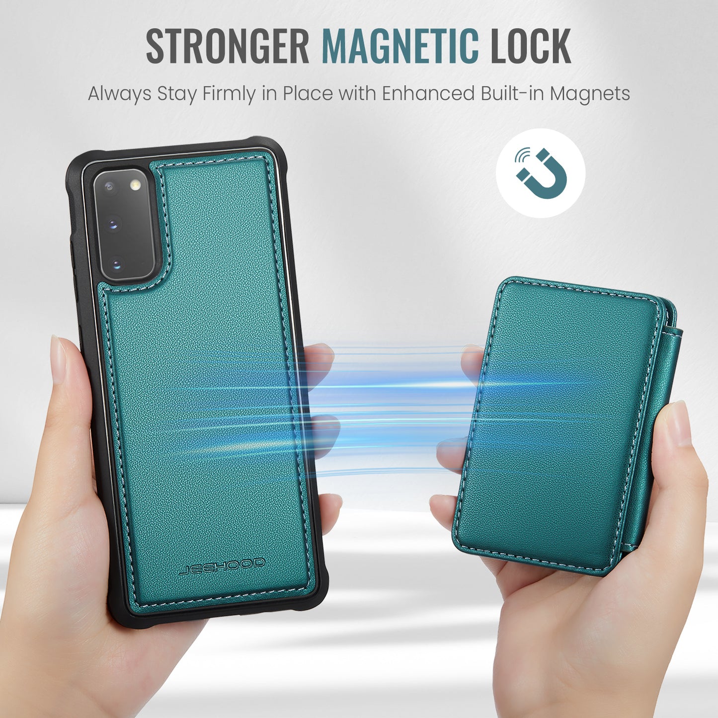 JEEHOOD J05 For Samsung Galaxy S20 4G / 5G Case Detachable Card Holder Phone Cover - Cyan