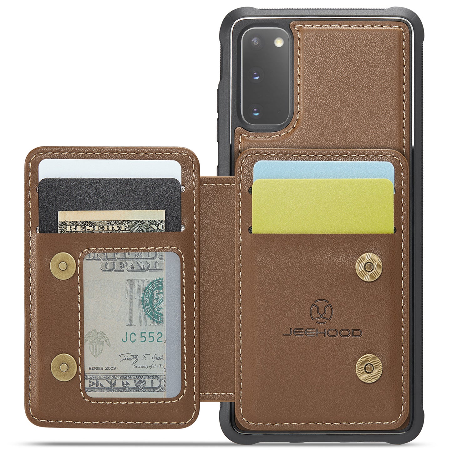 JEEHOOD J05 For Samsung Galaxy S20 4G / 5G Case Detachable Card Holder Phone Cover - Brown