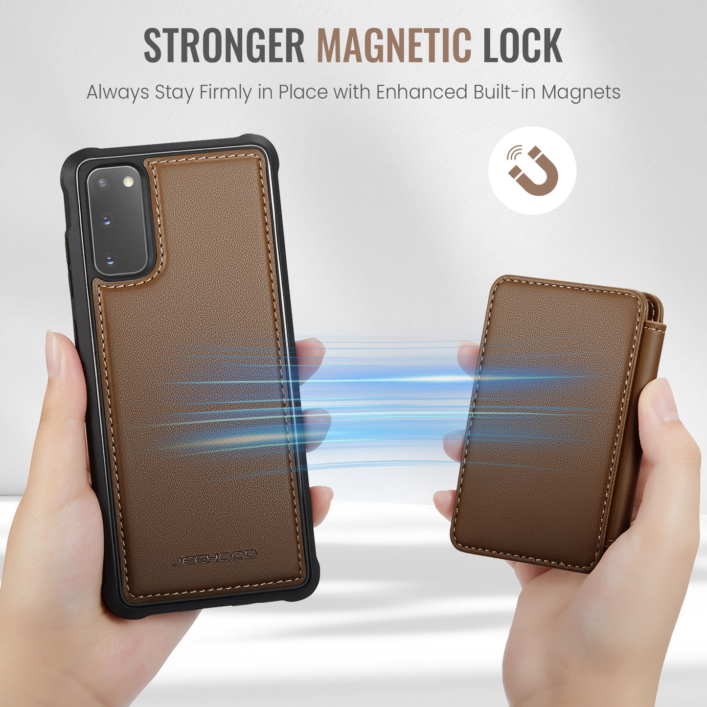 JEEHOOD J05 For Samsung Galaxy S20 4G / 5G Case Detachable Card Holder Phone Cover - Brown