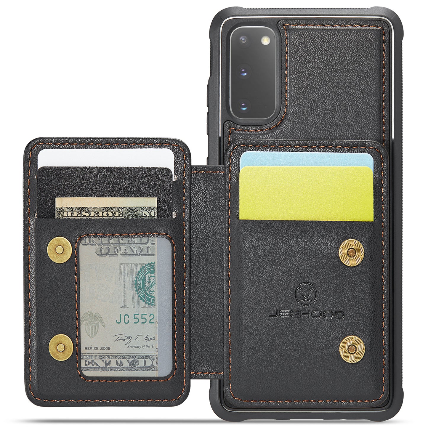 JEEHOOD J05 For Samsung Galaxy S20 4G / 5G Case Detachable Card Holder Phone Cover - Black