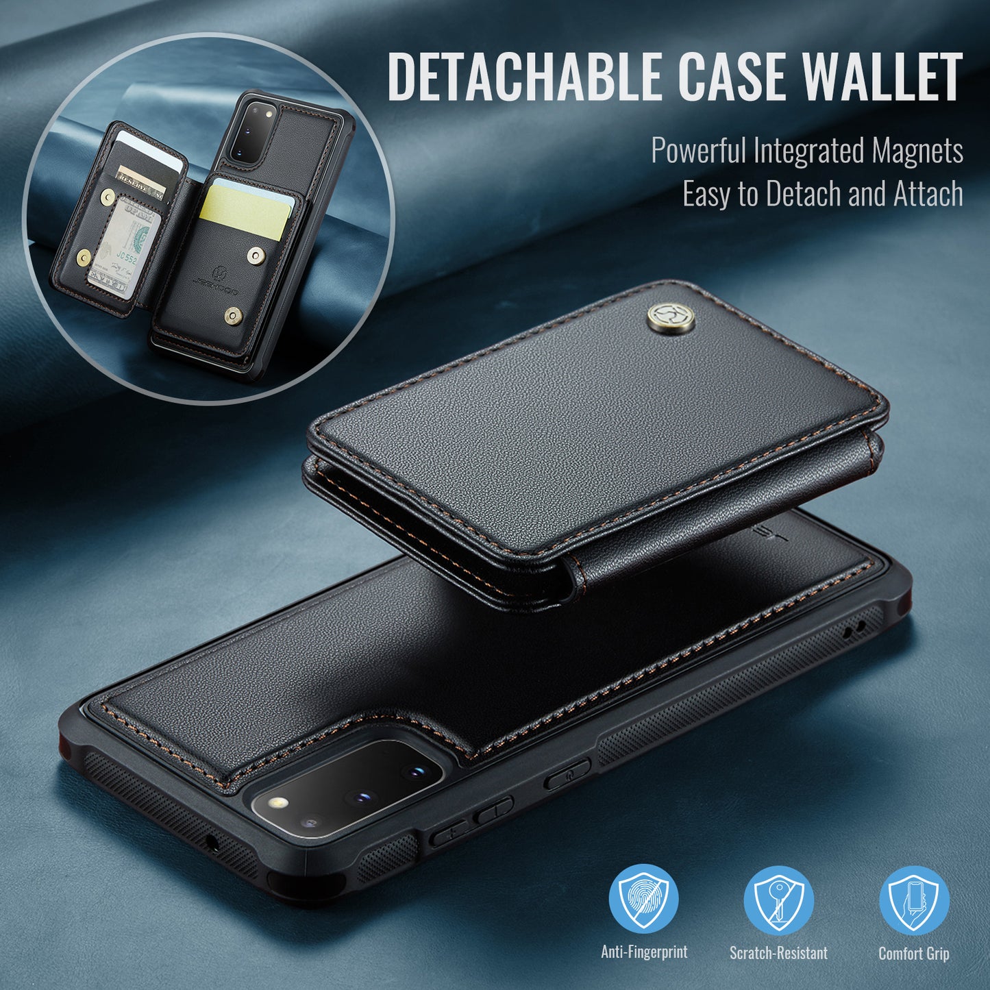 JEEHOOD J05 For Samsung Galaxy S20 4G / 5G Case Detachable Card Holder Phone Cover - Black