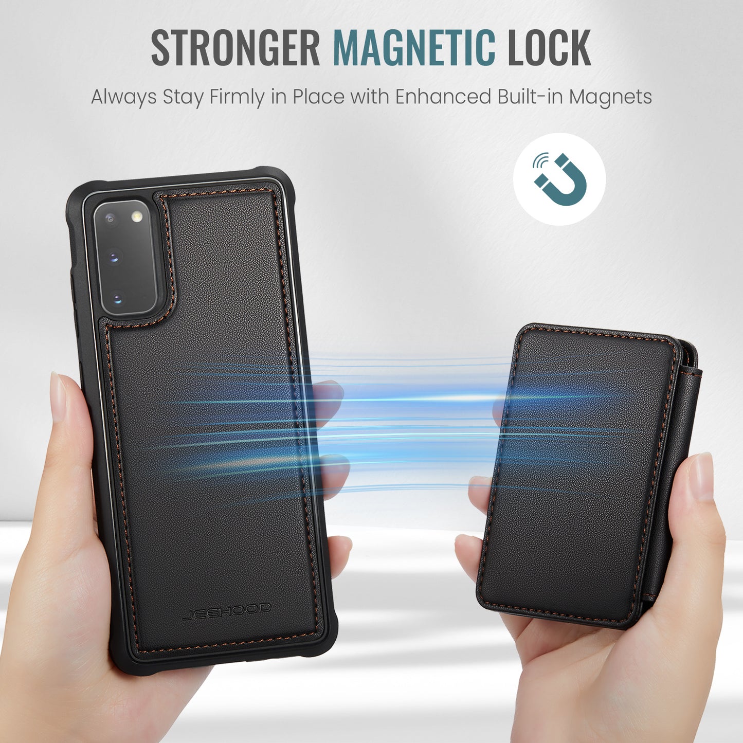 JEEHOOD J05 For Samsung Galaxy S20 4G / 5G Case Detachable Card Holder Phone Cover - Black