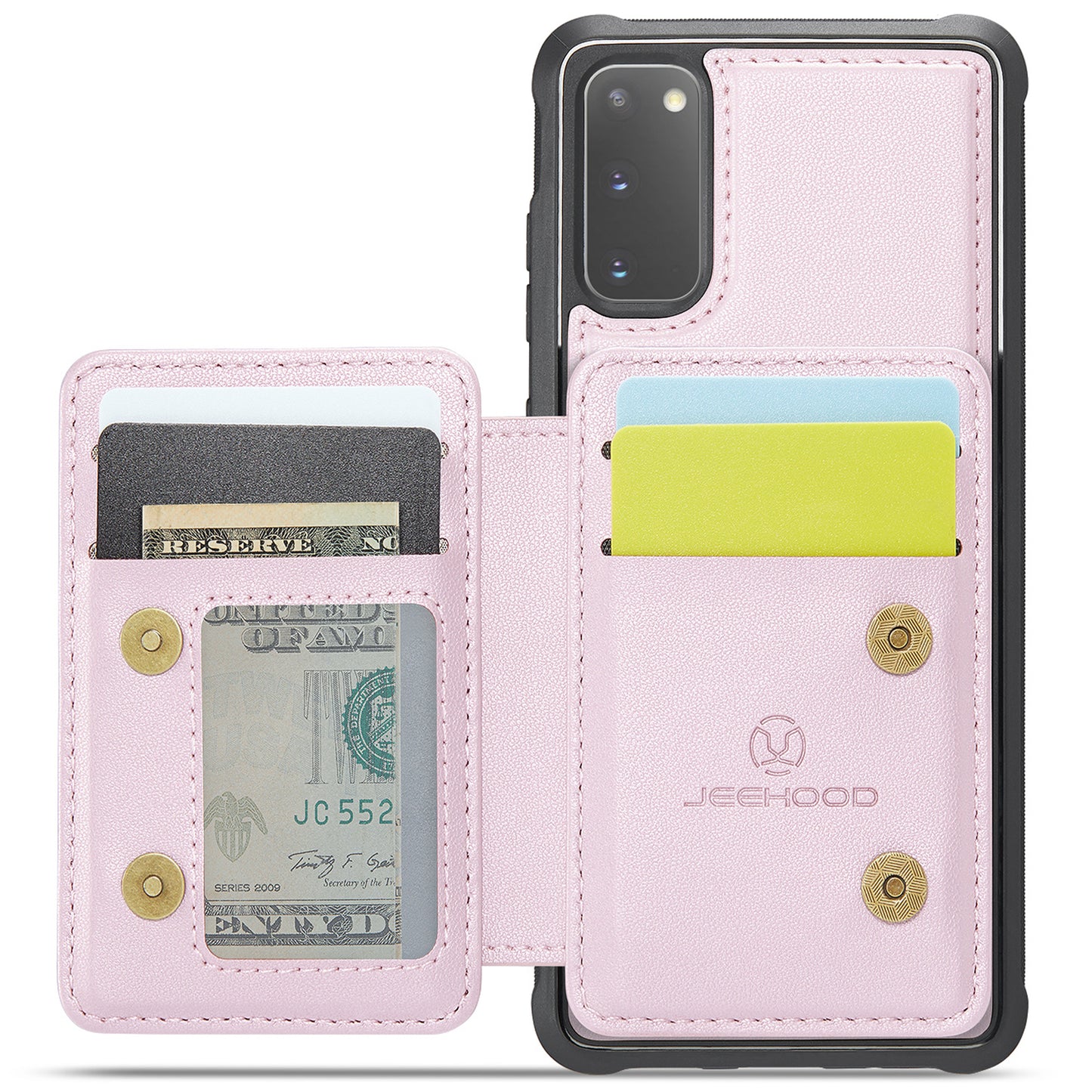 JEEHOOD J05 For Samsung Galaxy S20 4G / 5G Case Detachable Card Holder Phone Cover - Pink