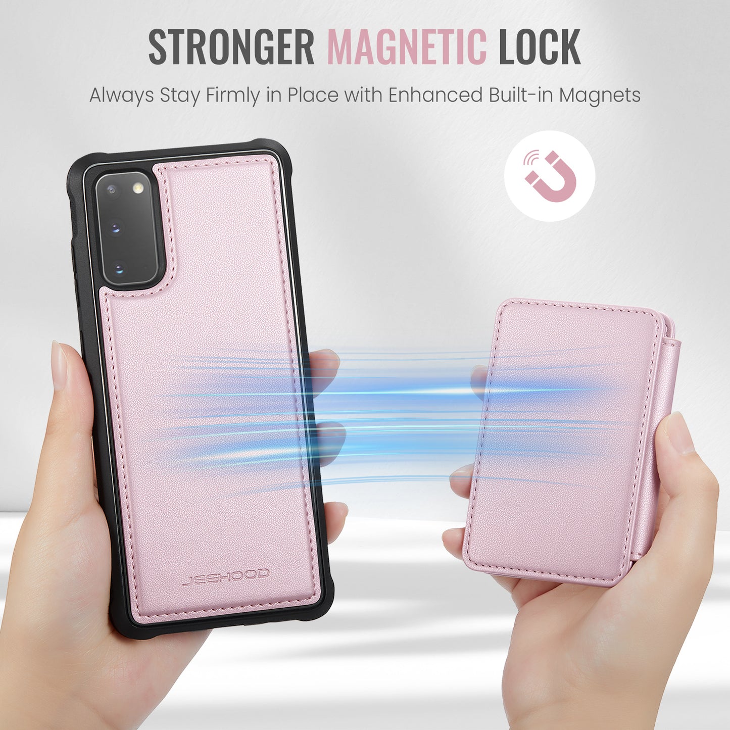 JEEHOOD J05 For Samsung Galaxy S20 4G / 5G Case Detachable Card Holder Phone Cover - Pink