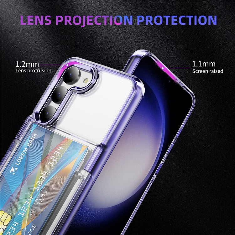 For Samsung Galaxy S23 Case TPU + Acrylic Phone Cover Card Holder Transparent Protective - Transparent Purple