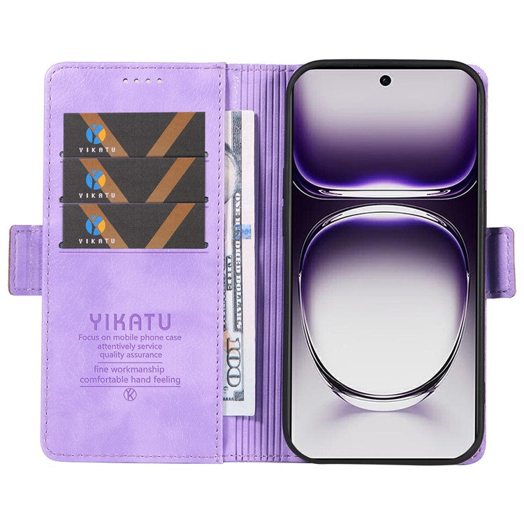 YIKATU YK-007 For Oppo Reno12 5G (Global) Phone Case Anti-Drop PU Leather Stand Wallet Cover - Purple