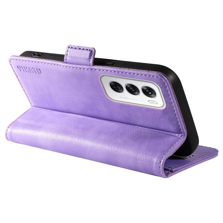 YIKATU YK-007 For Oppo Reno12 5G (Global) Phone Case Anti-Drop PU Leather Stand Wallet Cover - Purple
