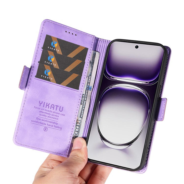 YIKATU YK-007 For Oppo Reno12 5G (Global) Phone Case Anti-Drop PU Leather Stand Wallet Cover - Purple