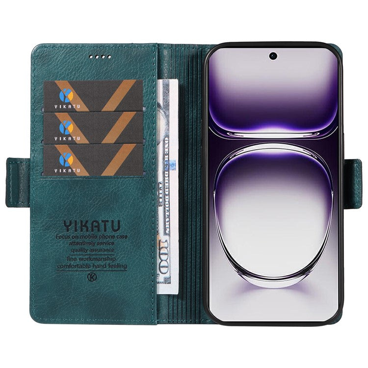YIKATU YK-007 For Oppo Reno12 5G (Global) Phone Case Anti-Drop PU Leather Stand Wallet Cover - Blue