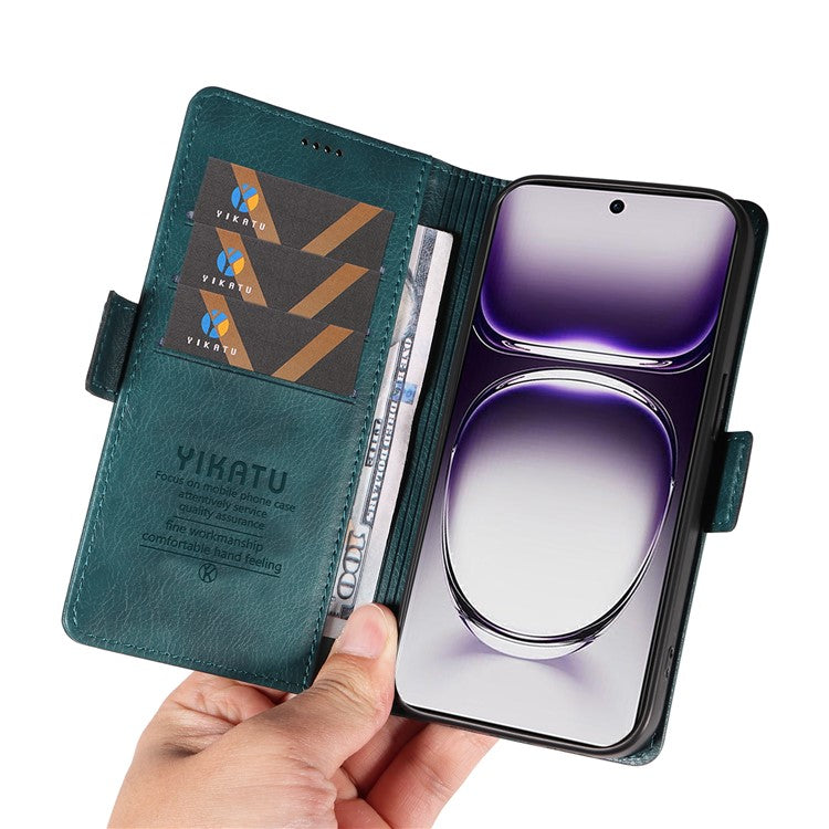 YIKATU YK-007 For Oppo Reno12 5G (Global) Phone Case Anti-Drop PU Leather Stand Wallet Cover - Blue