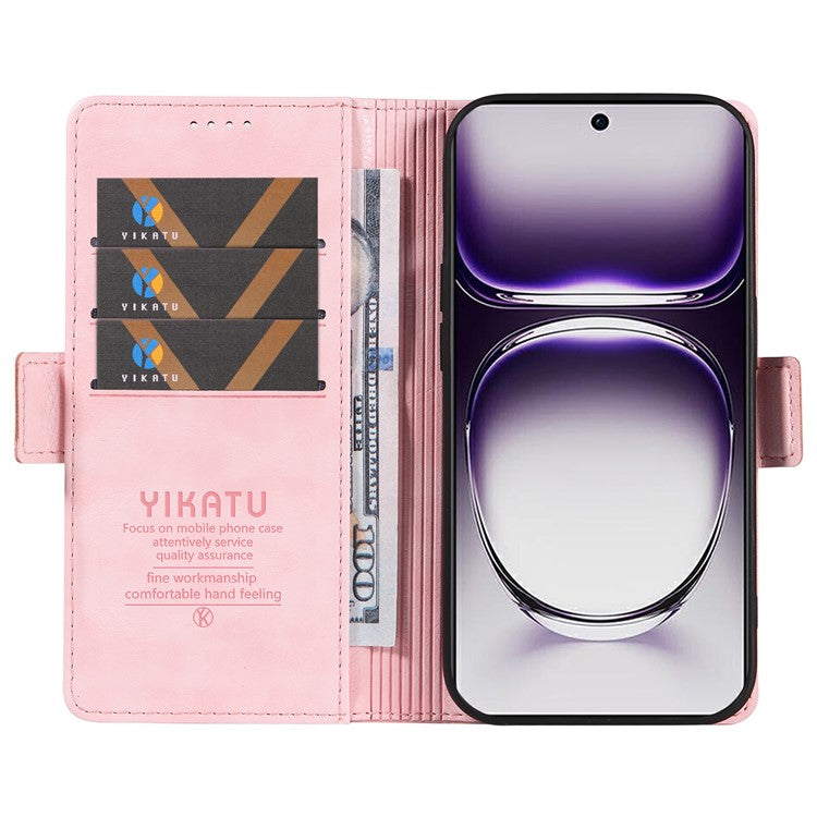 YIKATU YK-007 For Oppo Reno12 5G (Global) Phone Case Anti-Drop PU Leather Stand Wallet Cover - Pink