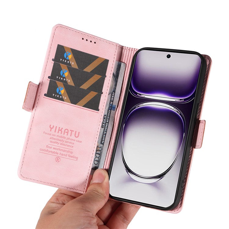 YIKATU YK-007 For Oppo Reno12 5G (Global) Phone Case Anti-Drop PU Leather Stand Wallet Cover - Pink
