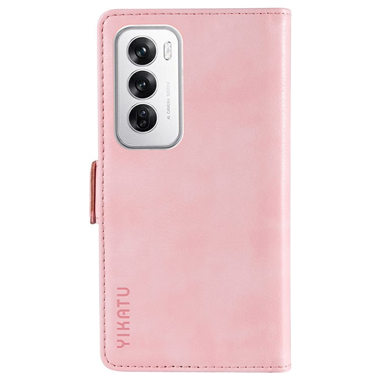 YIKATU YK-007 For Oppo Reno12 5G (Global) Phone Case Anti-Drop PU Leather Stand Wallet Cover - Pink