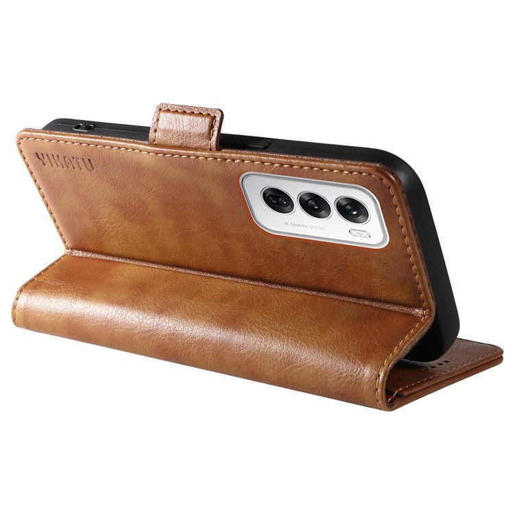 YIKATU YK-007 For Oppo Reno12 5G (Global) Phone Case Anti-Drop PU Leather Stand Wallet Cover - Brown