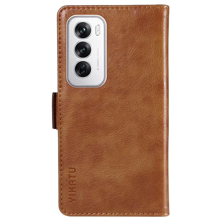 YIKATU YK-007 For Oppo Reno12 5G (Global) Phone Case Anti-Drop PU Leather Stand Wallet Cover - Brown