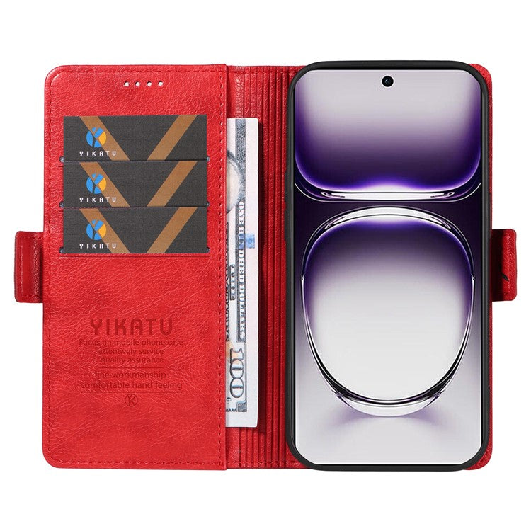 YIKATU YK-007 For Oppo Reno12 5G (Global) Phone Case Anti-Drop PU Leather Stand Wallet Cover - Red